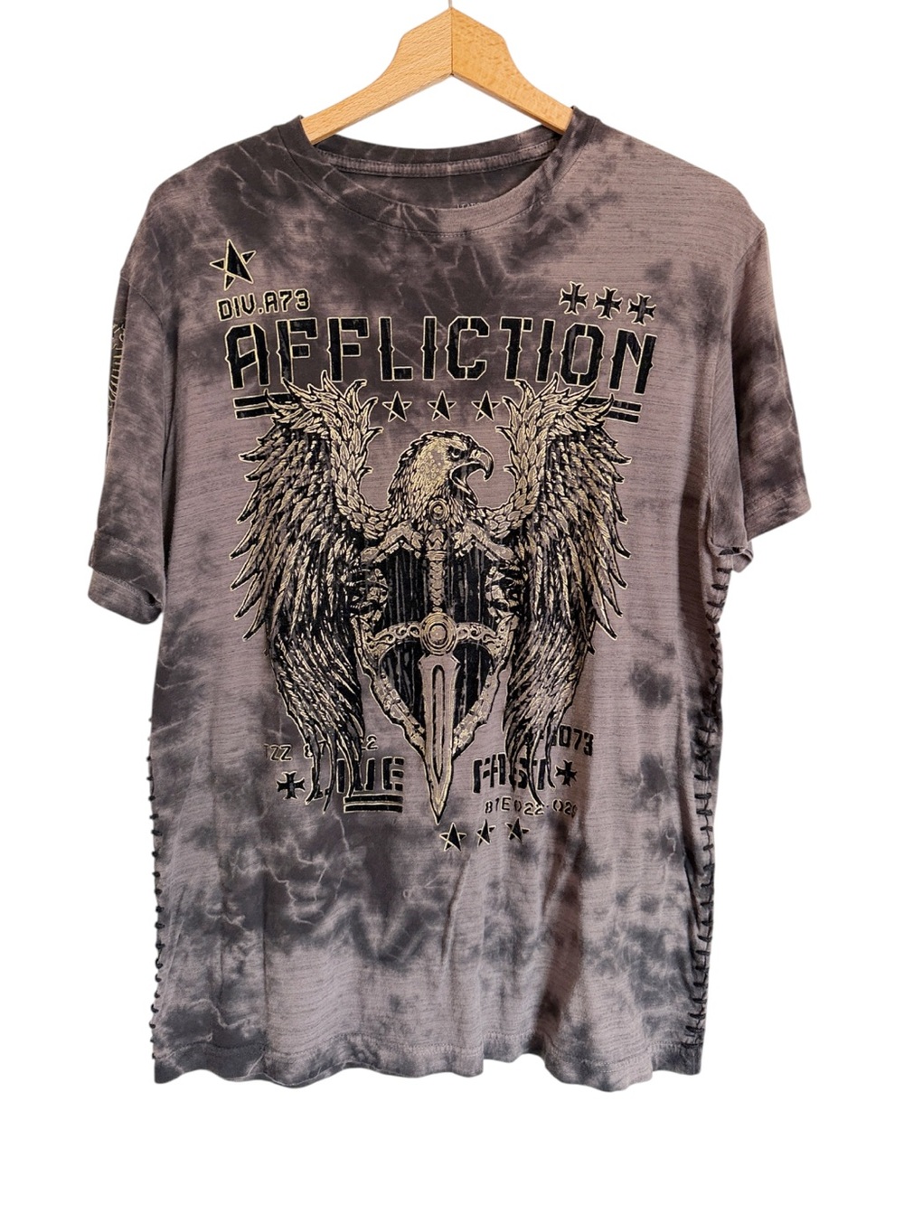 Affliction Mens Y2K Live Fast Tie-dye Eagle Sword T-Shirt size L